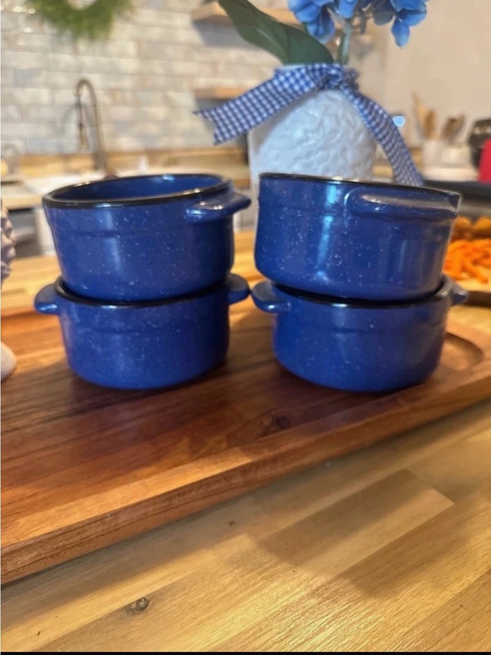 Von Pok and Change set of 4 chili bowls Speckled Blue Stoneware